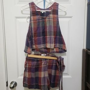 Aritzia Community Plaid Crop Top and Shorts Set